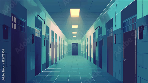 Prison corridor illustration. Place of detention. Jail.