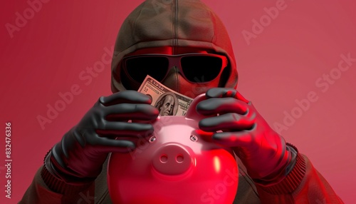 3D Render of Masked Burglar in Gloves Depicting Financial Criminal photo