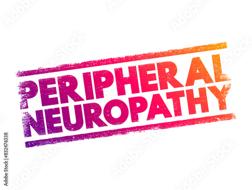 Peripheral neuropathy - result of damage to the nerves located outside of the brain and spinal cord, text concept stamp