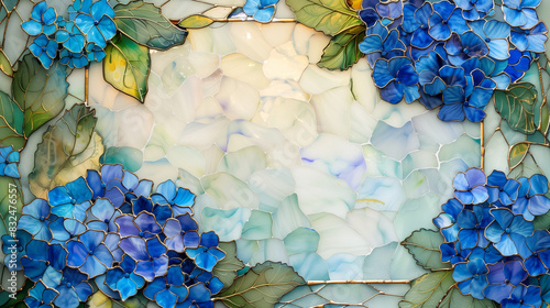 Stained-glass frame background wallpaper of blue hydrangea