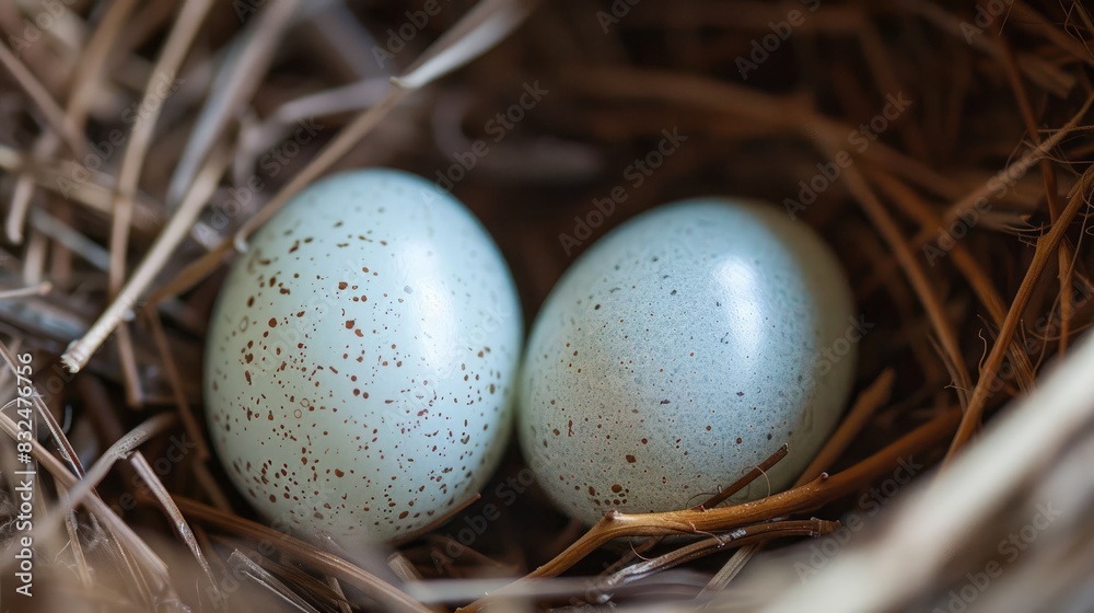Two tiny white bird eggs in a nest containing small dove eggs Two tiny white bird eggs in a nest containing small dove eggs