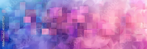 A soft pastel background with pixelated squares in shades of pink  purple and blue  creating an abstract pattern that evokes the feeling of digital nostalgia.