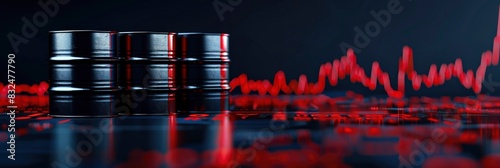 Black oil barrels with a red graph background photo