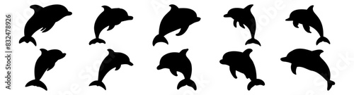 Photos Dolphin silhouettes set, pack of vector silhouette design, isolated background