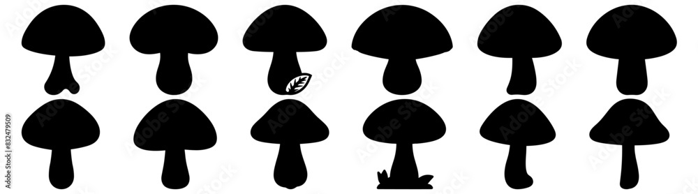 Mushroom silhouette set vector design big pack of illustration and icon