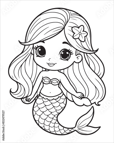 Cute mermaid Coloring pages for kids, ocean animals coloring pages, mermaid illustration