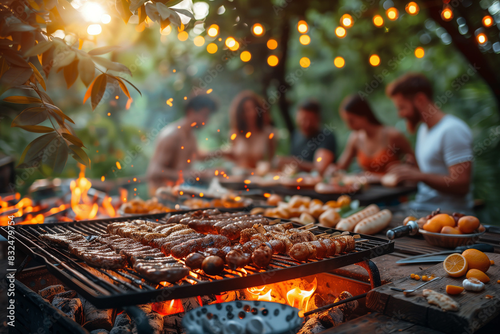 People having a barbecue picnic in summer People having a barbecue picnic in summer