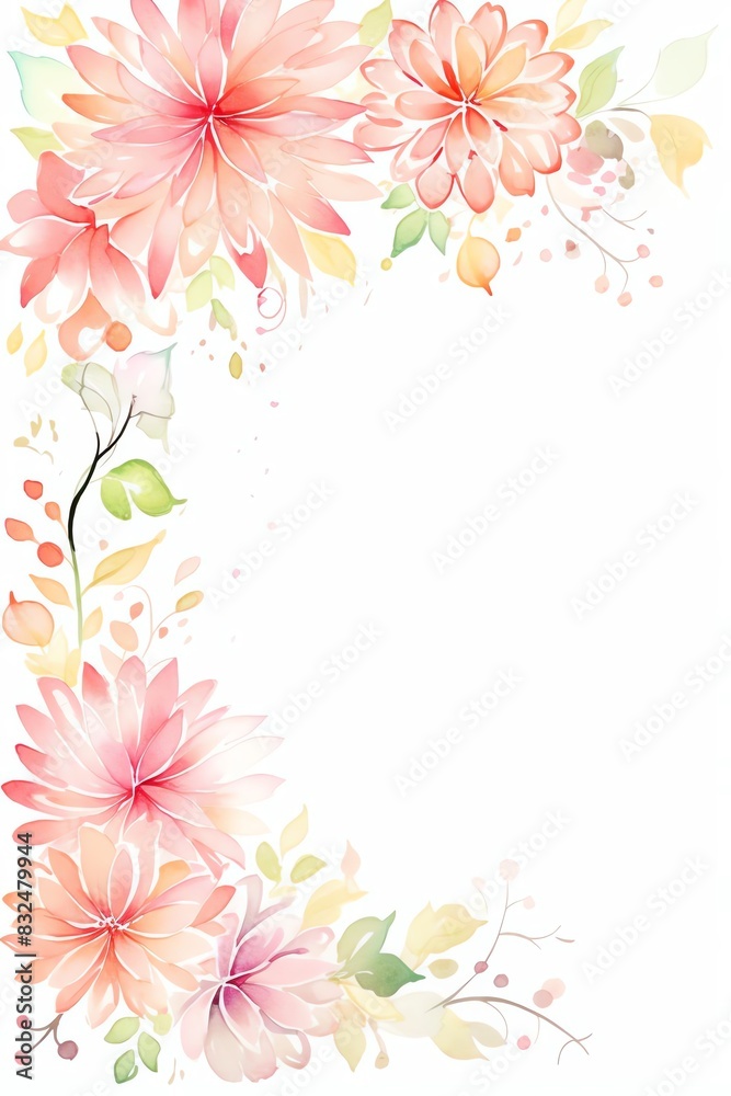 Elegant floral border design with pink and orange flowers on a white background, perfect for invitations, greeting cards, or stationery. Elegant floral border design with pink and orange flowers on a white background, perfect for invitations, greeting cards, or stationery.