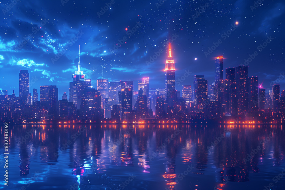 Skyline of a modern city at night, 3d render Skyline of a modern city at night, 3d render