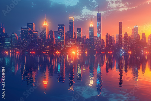 Skyline of a modern city at night  3d render