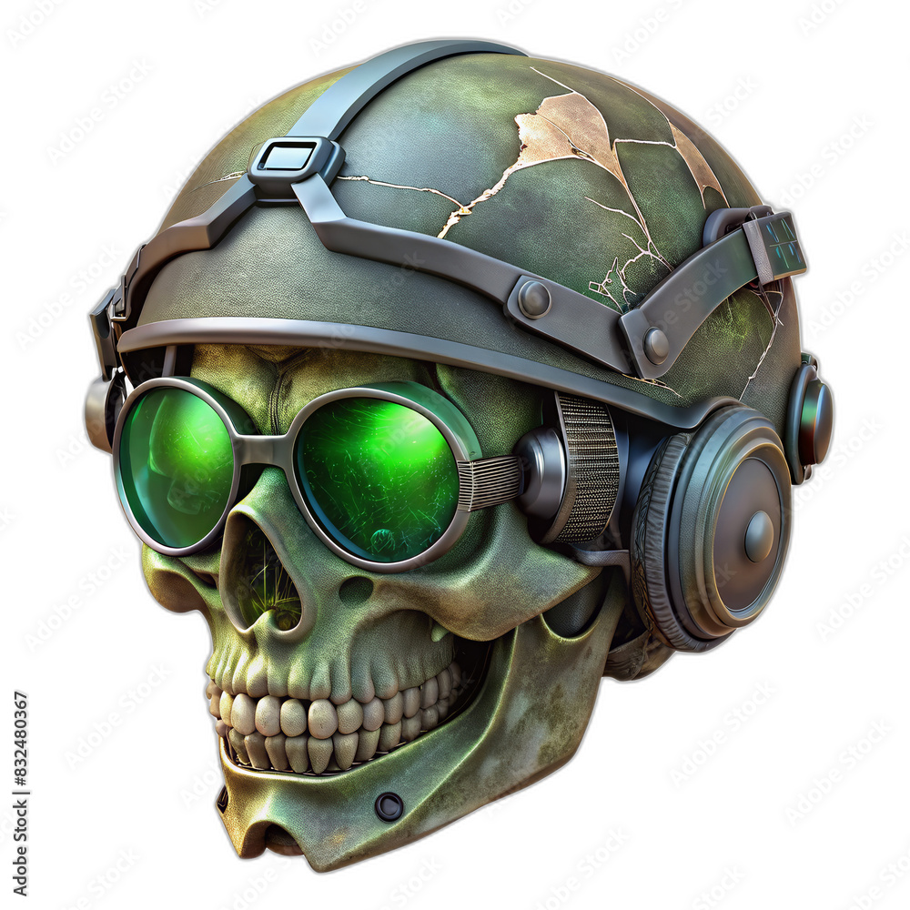 army skull wearing a modern military helmet with night vision goggles setup. army skull wearing a modern military helmet with night vision goggles setup.