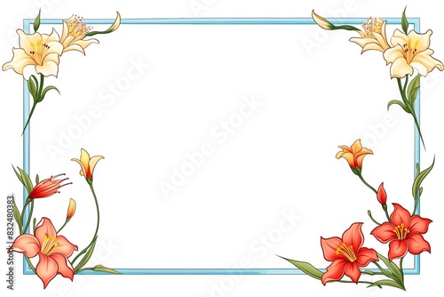 Elegant rectangular floral frame featuring vibrant orange and yellow lilies  perfect for invitations  greeting cards  and decorative projects.