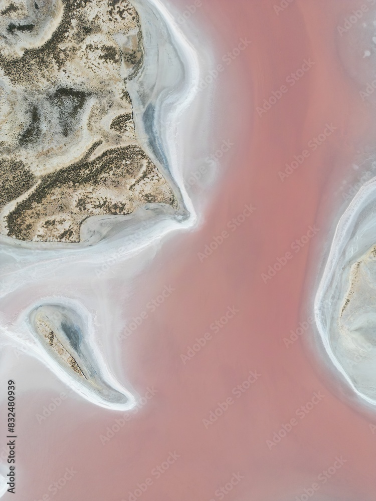 Fototapeta premium Stunning Aerial Shot of Lake Tyrrell: Vibrant Pink Waters and Salt Patterns