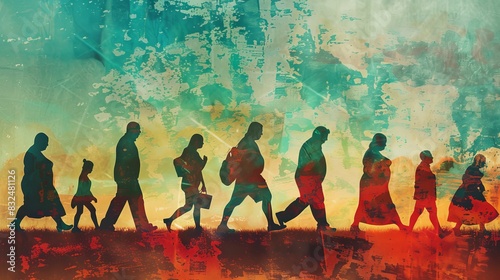 An abstract representation of obesity with human silhouettes transforming from fit to overweight, highlighting the progression
