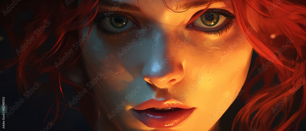 Anime portrait, digital painting, close-up of a mysterious character, dramatic lighting, vivid colors Anime portrait, digital painting, close-up of a mysterious character, dramatic lighting, vivid colors
