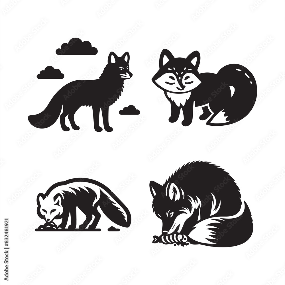 Fototapeta premium Arctic fox silhouette vector icon graphic logo ai generated design