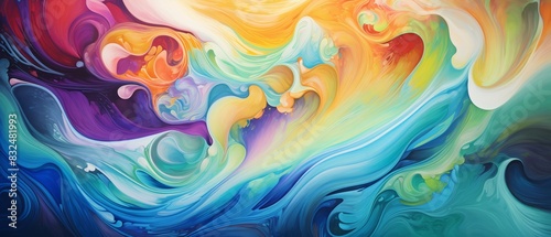 Colorful swirls merging in abstract chaos, intense saturation, energetic flow, hypnotic pattern photo