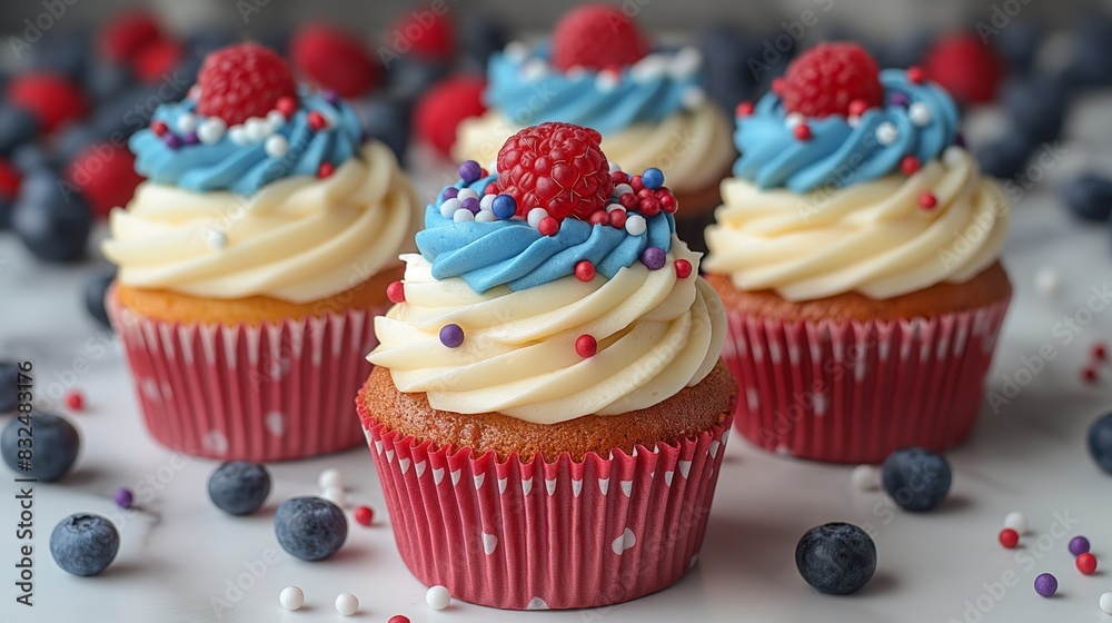 Patriotic Cupcakes with Berries and Sprinkles Patriotic Cupcakes with Berries and Sprinkles