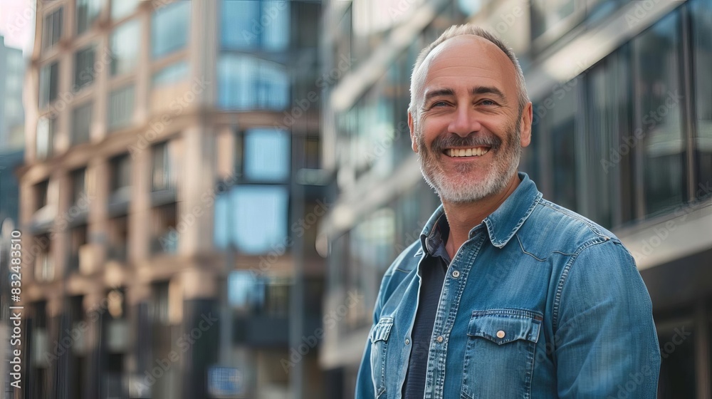confident mature man smiling in casual outfit urban cityscape background portrait photography confident mature man smiling in casual outfit urban cityscape background portrait photography