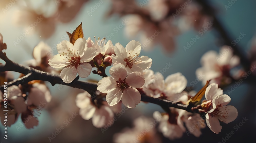 Cherry blossoms and flowers built on vines with space. Generative AI Cherry blossoms and flowers built on vines with space. Generative AI
