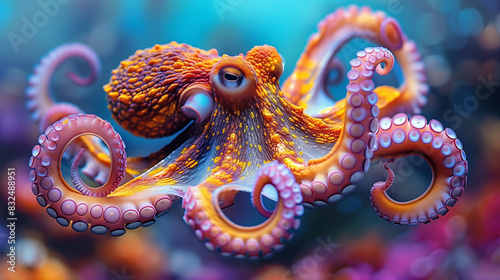 Vibrant octopus in underwater scene