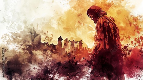 fateful judgment jesus condemned to death solemn biblical scene digital watercolor painting