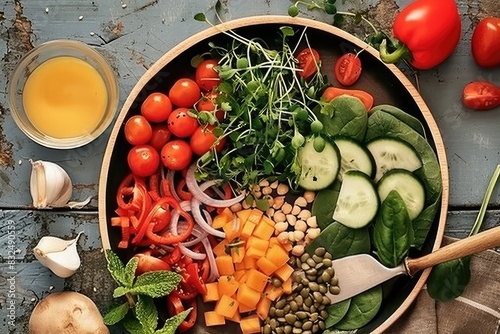Alimentos saludables y veganos, comida consciente photo