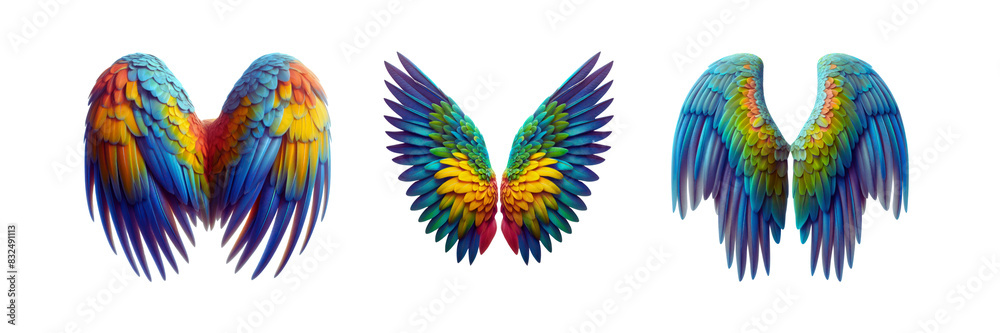 Obraz premium Set of Parrot wings, isolated over on transparent white background