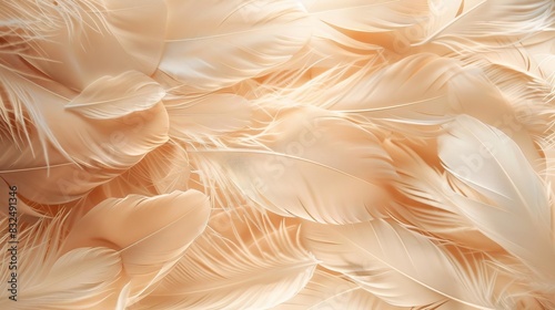 fragile feathers delicate beige plumage texture on soft pastel background natural beauty abstract photo