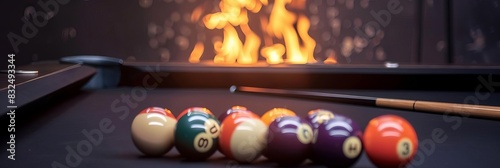 Flaming black eightball pool table photo