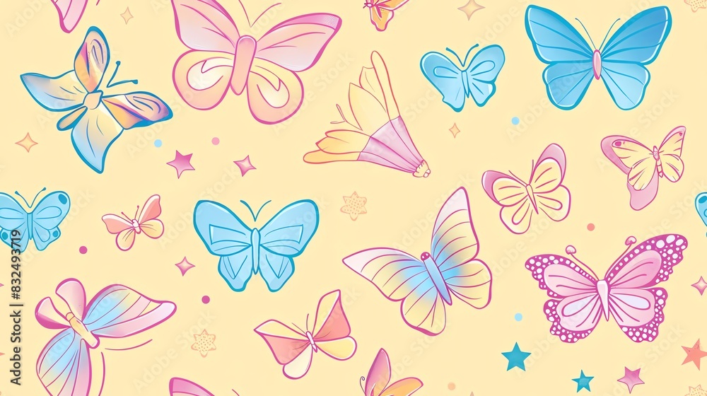 Hand-drawn seamless pattern featuring Transgender Pride symbols like flags, butterflies, and stars, perfect for a gentle and inclusive look Hand-drawn seamless pattern featuring Transgender Pride symbols like flags, butterflies, and stars, perfect for a gentle and inclusive look