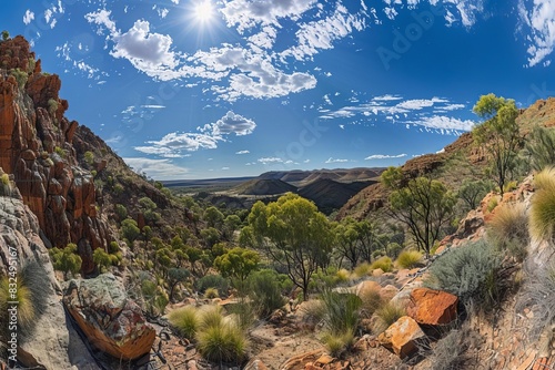 Scenic panorama of Glen Helen Gorge in West MacDonnell National Park, Australia photo