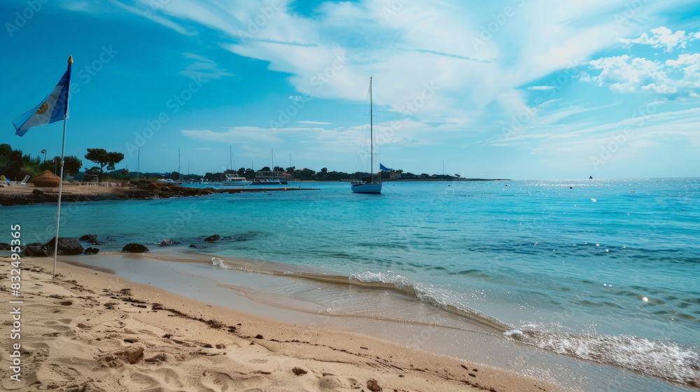 blue flag on the beach