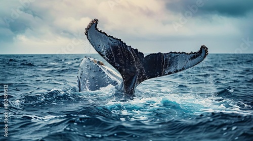 majestic humpback whale breaching ocean surface tail splashing water marine wildlife photography photo