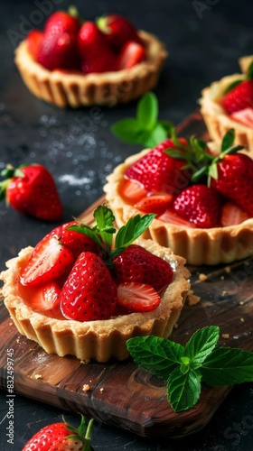 Fresh homemade strawberries tarts with copy space. rhubarb pie day