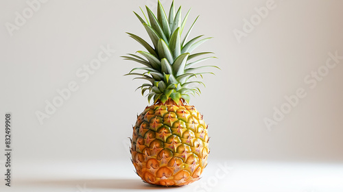 A whole pineapple with its spiky green crown  isolated on a white background