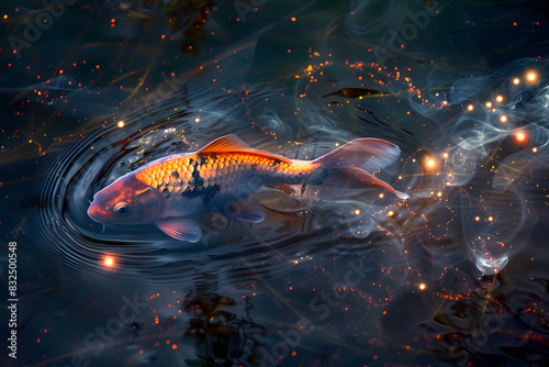 Surreal catfish aftershock disrupts peaceful pond photo