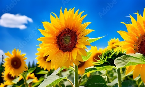 Close up of yellow sunflowers in summer countryside  Ai Generated