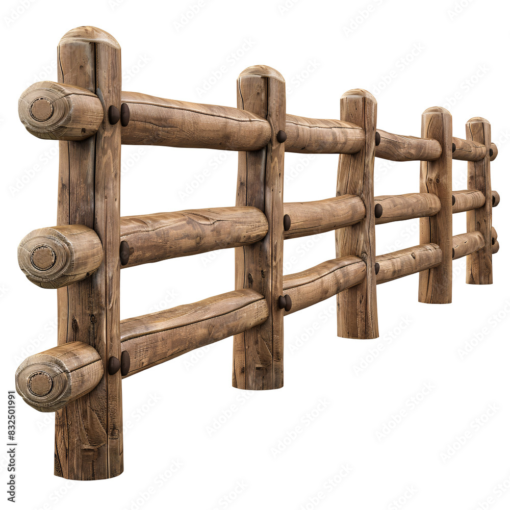 Wooden log fence with V-shaped support die cut PNG style isolated on white and transparent background Wooden log fence with V-shaped support die cut PNG style isolated on white and transparent background