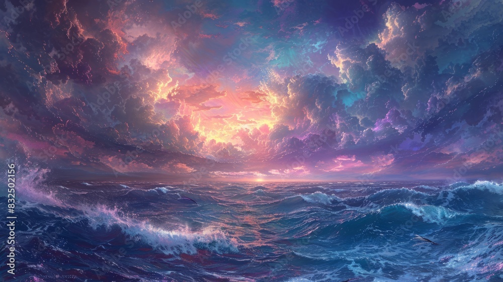 Fototapeta premium Beautiful cloudscape over the sea, sunrise shot