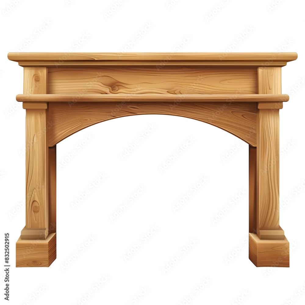 Wooden mantelpiece die cut PNG style isolated on white and transparent background Wooden mantelpiece die cut PNG style isolated on white and transparent background