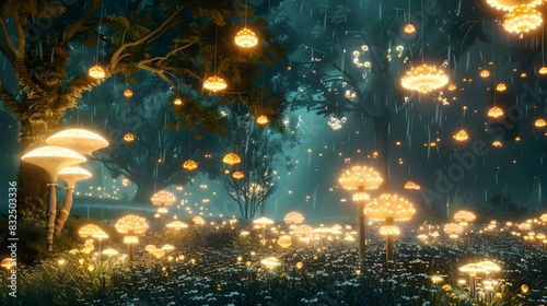 Glowing Mushrooms in a Magical Enchanted Forest at Night with Ethereal Lighting