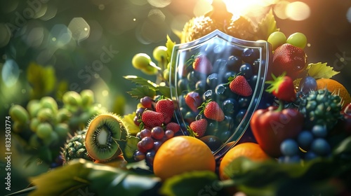 protective immune system defense shield with vitamins and antioxidants concept art