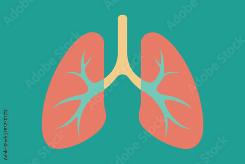 human lungs in stylized form. they are depicted in bright red and orange hues, and the bronchial tree in green.