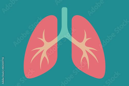 human lungs in stylized form. they are depicted in bright red and orange hues, and the bronchial tree in green.