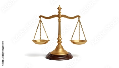 A golden scale of justice with a wooden base