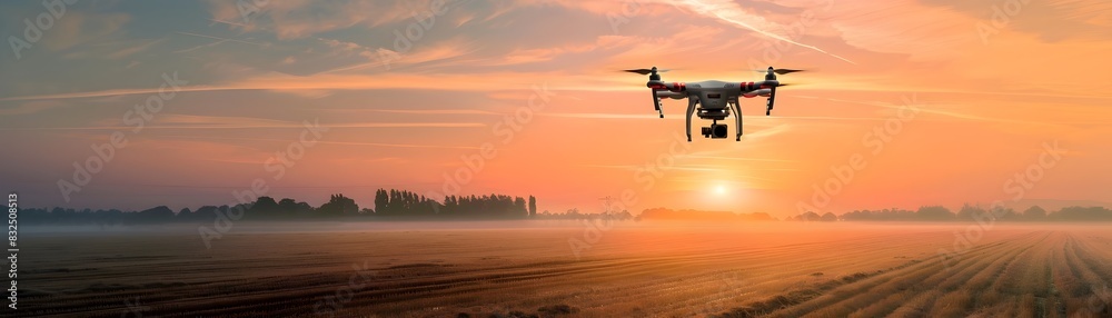 Drone Surveying Farmland at Sunset for Precision Agriculture Analytics