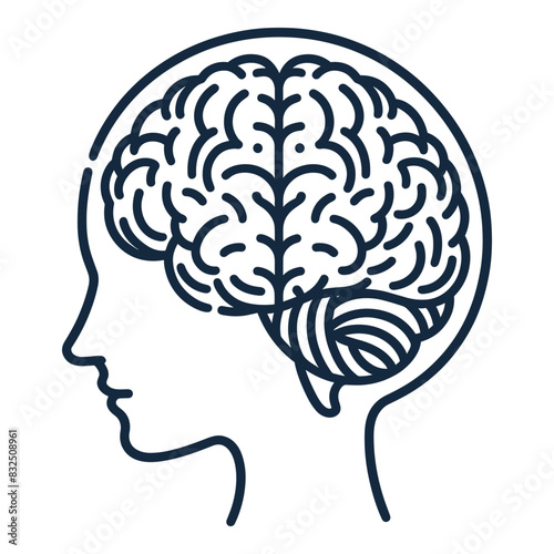 Human head and brain drawing line, vector illustration