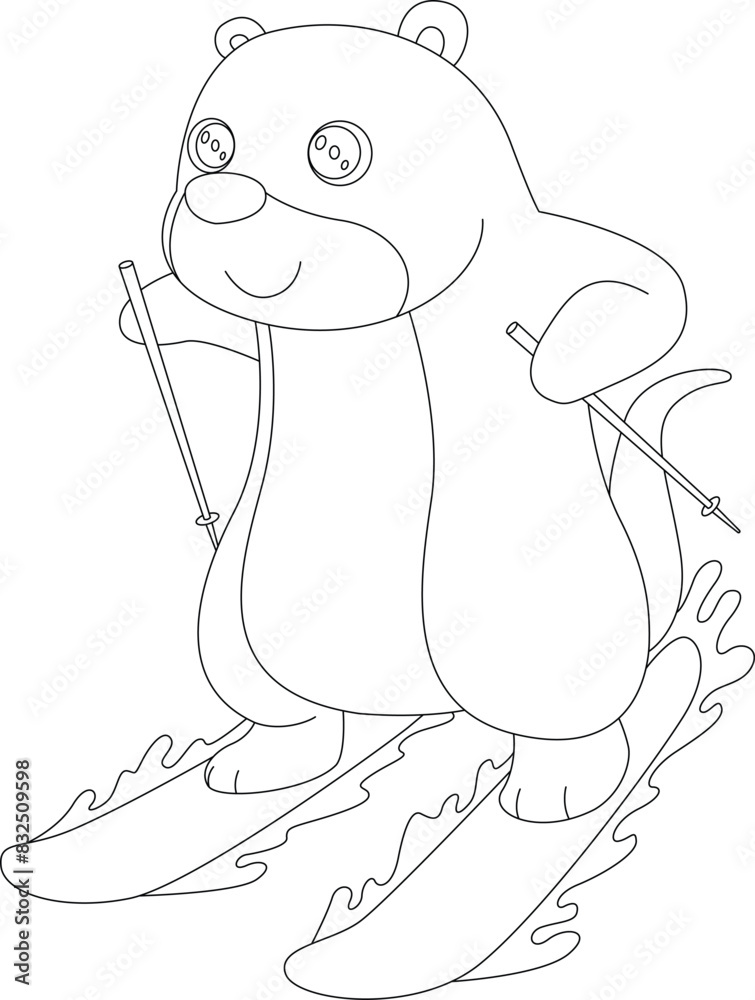 Obraz premium Otter Skier Ski Animal Vector Graphic Art Illustration