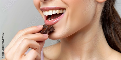 a image of a woman eating a piece of chocolate